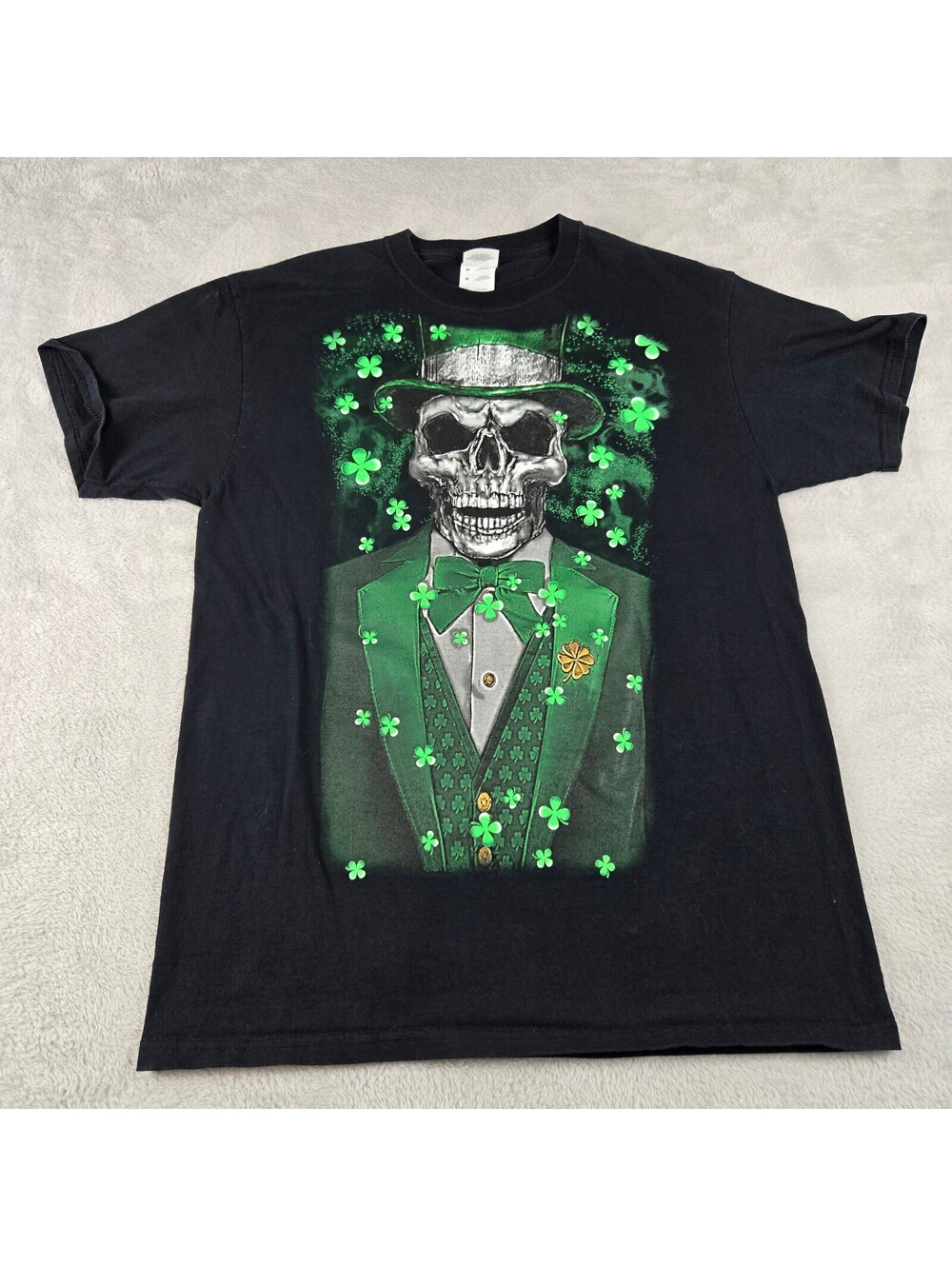 St Patrick’s Day Leprechaun Skull Graphic T Shirt Black Men’s Medium